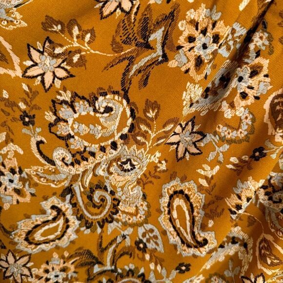 Cotton Bleu Golden Yellow Brown Paisley Long Sleeve Dress Large NWT - Picture 8 of 9